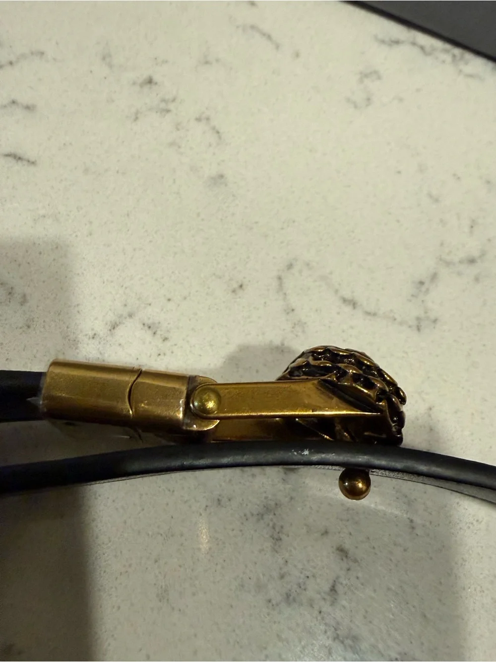 Kurt Geiger Metallic Black-Brown Leather Belt with Gold Bird-Head Buckle